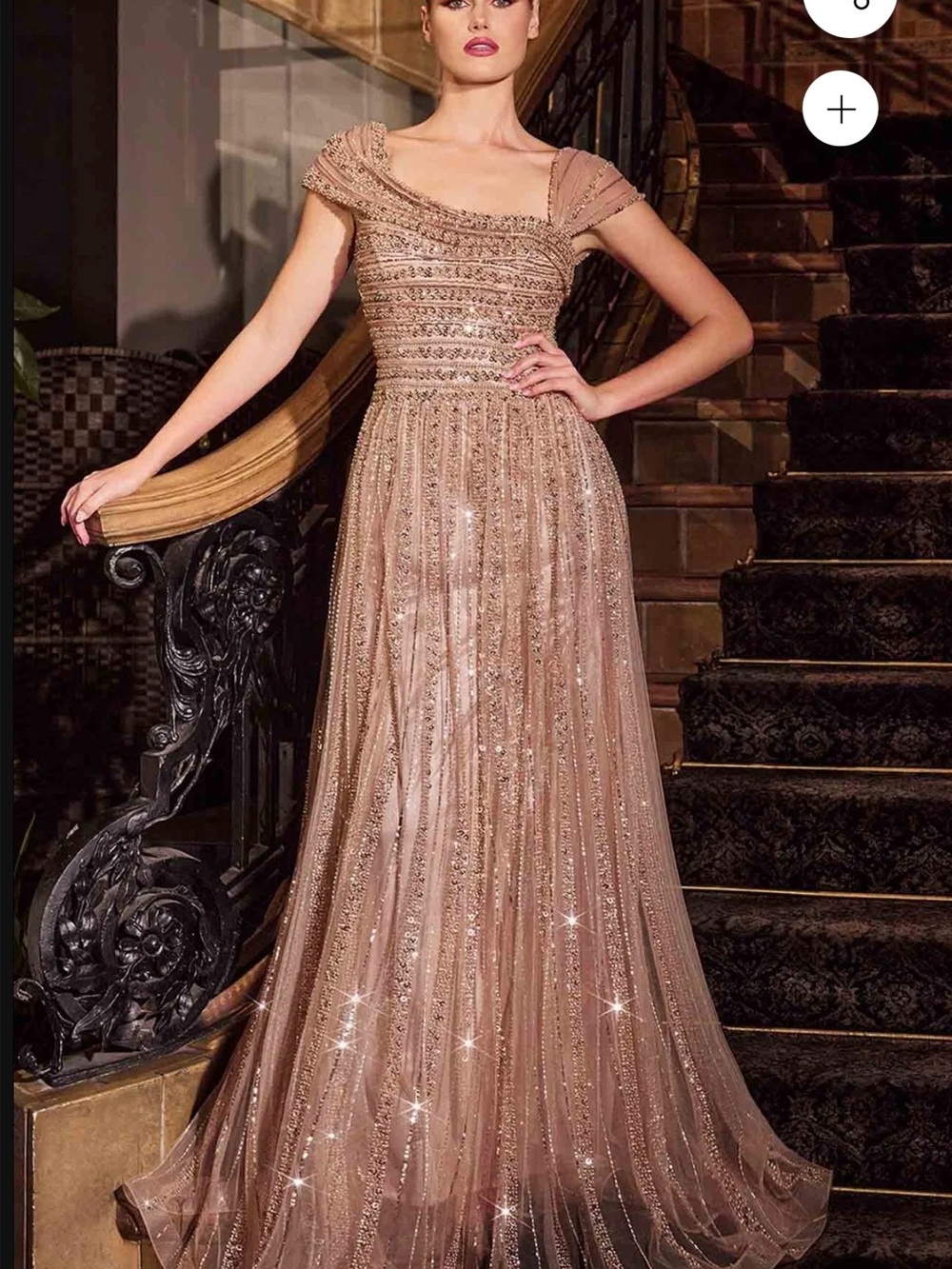 Sequin-Embellished Evening Gown in Rose Gold